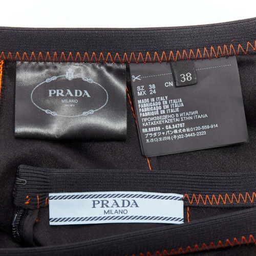 PRADA 2016 100% silk black yellow colorblocked drawstring hem skirt IT38 XS - Picture 8 of 9