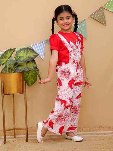 Kids Cotton Casual Wear Half Sleeves Floral Girls Dungaree Co-Ords for Girls - Picture 14 of 17