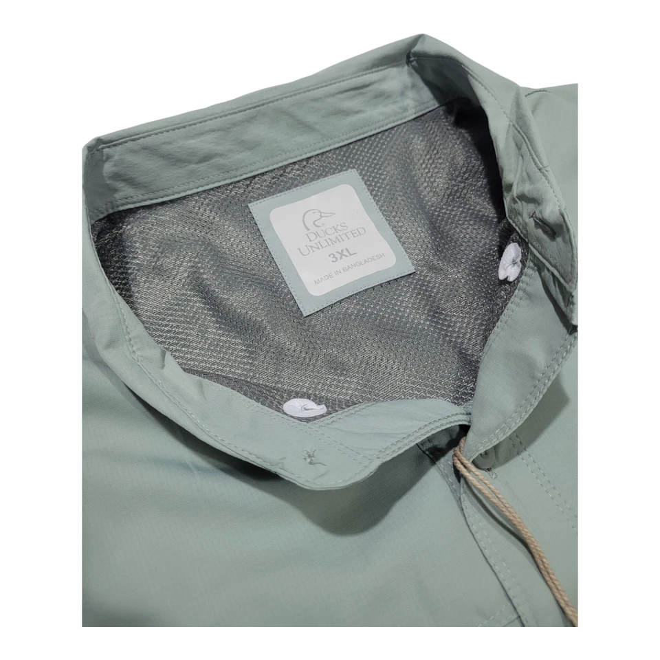 Ducks Unlimited Mens Light Green Button Fishing Golf  Sun Protection Shirt 3XL - Image 2 of 3