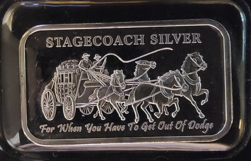 Stagecoach Mint Divisible Prepper Bullion-999 Silver 1 Oz Ounce Art Bar RARE VTG - Picture 2 of 2