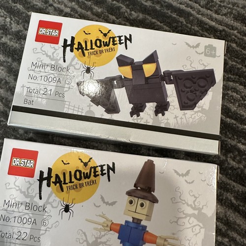 Building Brick Set 2 Halloween Blocks Building 3D Bat & Scarecrow Spooky New - Picture 5 of 9