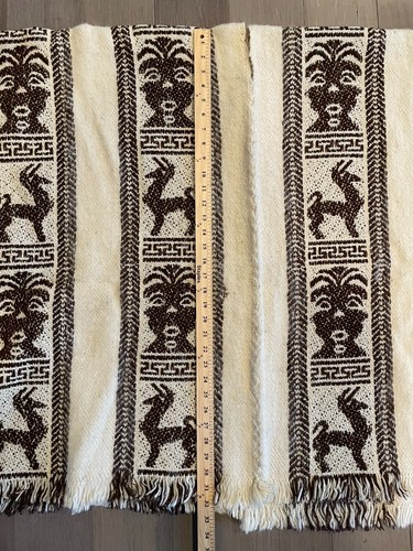 Peruvian Wool Aztec Design Knit Poncho One Size Unisex Beige & Brown - Picture 4 of 8