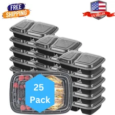 25 Pack Meal Prep Containers 2 Compartments Food Storage Boxes with lids (28oz)