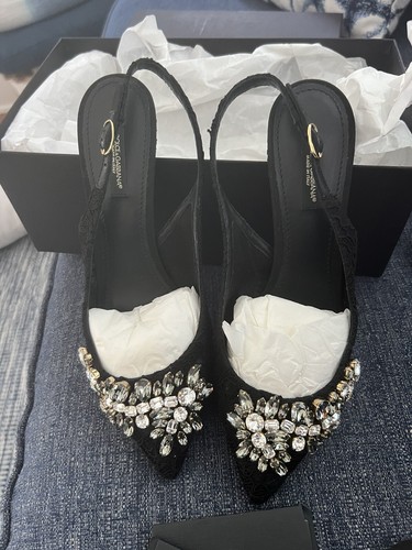 DOLCE & GABANNA SLINGBACK HEEL TAORIMINA LACE CHRYSTAL Brand New/Box - Picture 10 of 22