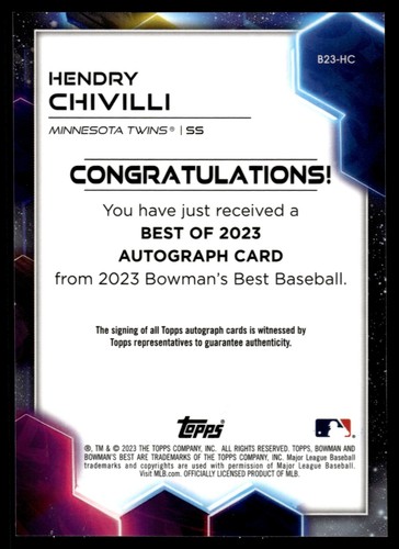 2023 Bowman's Best HENDRY CHIVILLI BEST OF 2023 AUTO TWINS B23-HC - Picture 2 of 2