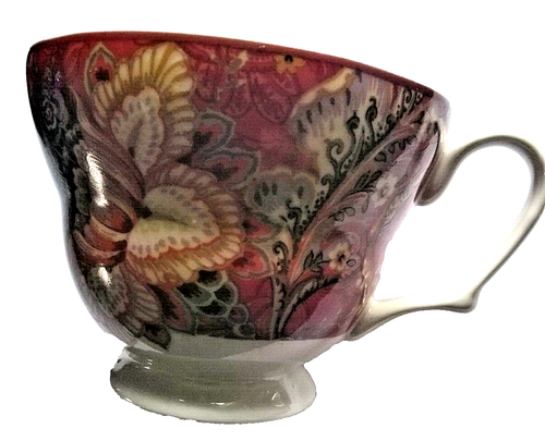 222 Fifth Gabrielle rot Blumen Porzellan Tasse und Untertasse Vintage - Bild 3 von 10