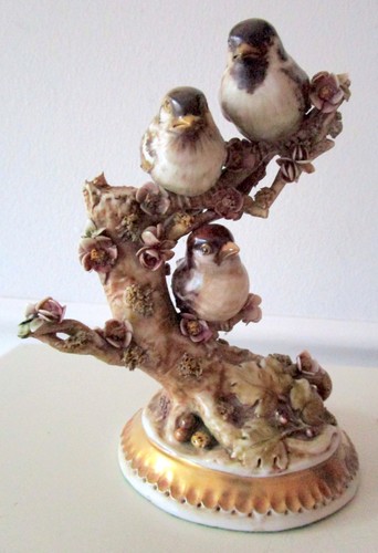 VNTG ANTONIO BORSATO SPARROWS ON BRANCH PORCELAIN CAPODIMONTE SCULPTURE~EX COND - Picture 24 of 24