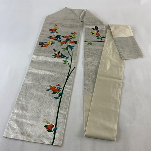 Japanese kimono Silk Nagoya obi Grass and flowers Gin à prix réduit Iro Good Superior item 550