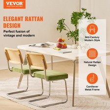 VEVOR Rattan Dining Chairs Set of 2,Mid Century Modern Dining Chair,Upholstered