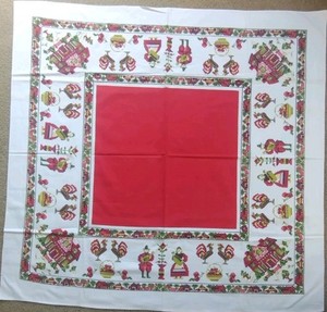 Vintage Pennsylvania Dutch Tablecloth Heavy Cotton People Roosters Home