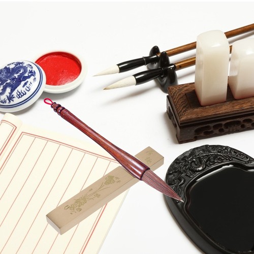 Brass Paperweight Brush Holder Chinese Calligraphy Cast For Practice - Imagen 5 de 12