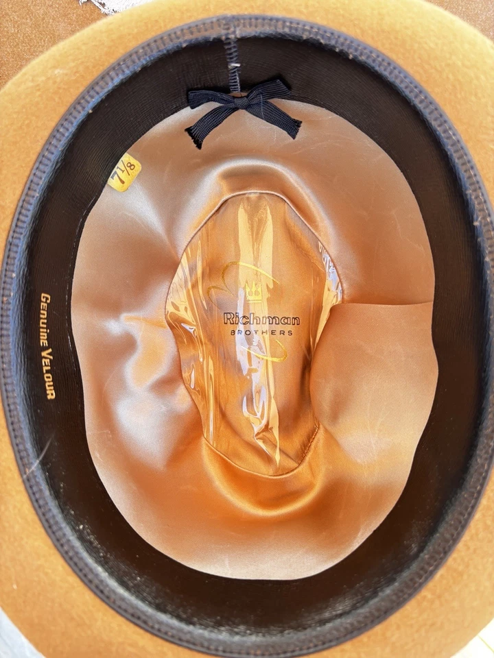 Sombrero Fedora Vintage Richman Brother Terciopelo Tostado 7 1/8 Foto 4 de 4