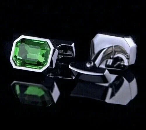 4CT Emerald Cut Lab-Created Green Emerald Men's Cufflinks 14K White Gold Plated - image 4 of 4