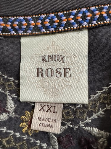 Chaqueta Denim Knox Rose Mujer 2XL Gris Campesina Boho Bordada Peplum Azteca Usada en Excelente Condición - Imagen 6 de 8