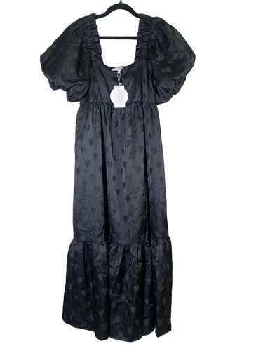 Crosby by Mollie Burch Venita Aspen Lady Day Maxi Dress Dancing Hearts Sz S Blk - Picture 2 of 18
