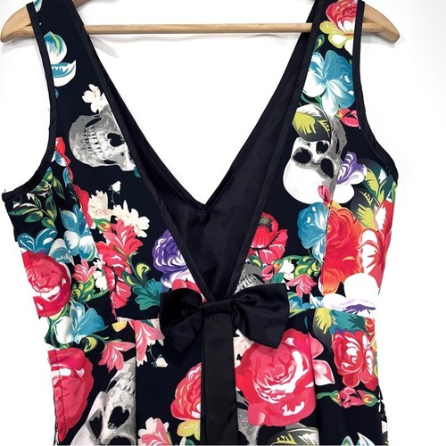 Hot Topic Iron Fist Roaming Hearts Skull Print Floral Dress Medium Goth Girl - Picture 6 of 10