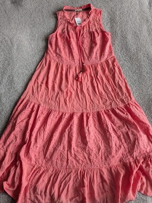  B2G1  Kate & Sam Peachy Pink Eyelet Midi Dress Cottagecore Size XS NWT