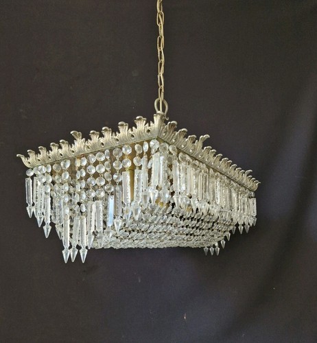 Antique Vintage Large Metal & Crystals French Empire Chandelier Ceiling Fixture  - Picture 5 of 24