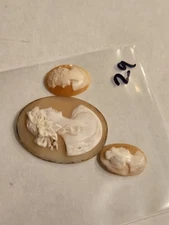 3 old Victorian Loose Hand Carved Shell Cameo For Brooch Pendant NICE 29
