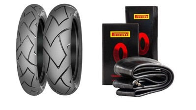 Paar Reifen Mitas 90/90-21-54V 140/80-17-69V Terrafroce + Pirelli Schlauch