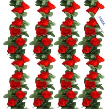 FAMI 4PCS28.8 FT16 Flowers Artificial Flower Garland with White Rose Fake Vin...
