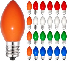 C7 LED Christmas Replacement Bulbs, 25 Pack C7 Ceramic Glass Colorful LED Light