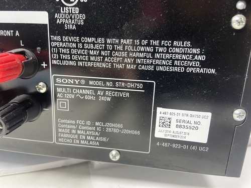 Sony STR-DH750 7.2ch AV Receiver 145Wx7 3D 4K HD Bluetooth **NO REMOTE** - Picture 5 of 8