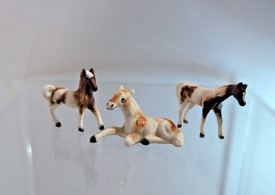 3 Miniature Paint Porcelain Bone China Horses Mcm Japan Vintage Circa 1970s