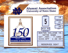 1992 Notre Dame Football Ticket Stub. Boston College. Rudy Movie Final Scene.