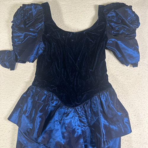 Vintage festliches Abend Samt Kleid / blau Taft irisierend / - Bild 2 von 13
