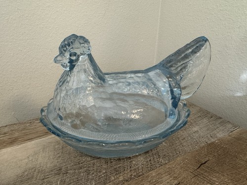 Fenton Art Glass Hen On Nest Covered Dish Icy Blue Farm Country Chickens 8” Oval - Picture 15 of 20