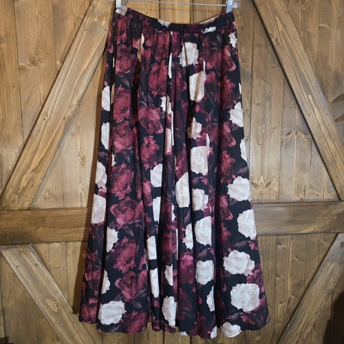 Roz & Ali Floral Maxi Skirt Size L Black Red White Roses Boho Flowy Elastic... - Picture 2 of 4