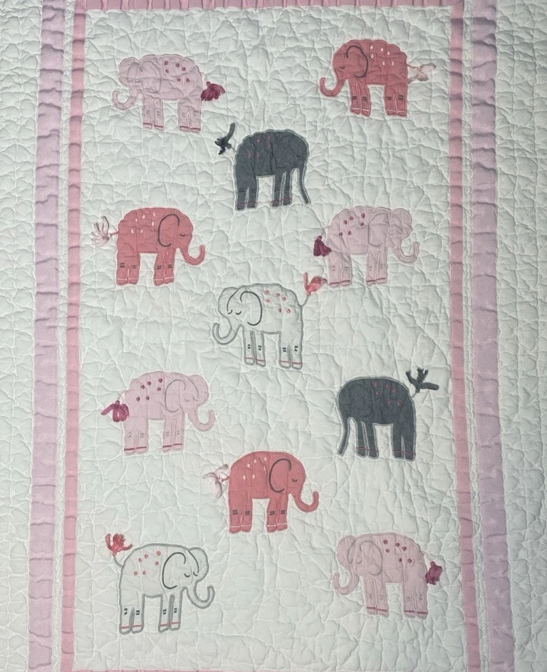 Edredón Pottery Barn Kids Harper Elefante Gris Rosa Cuna Bebé Manta Borla Colas Foto 2 de 4