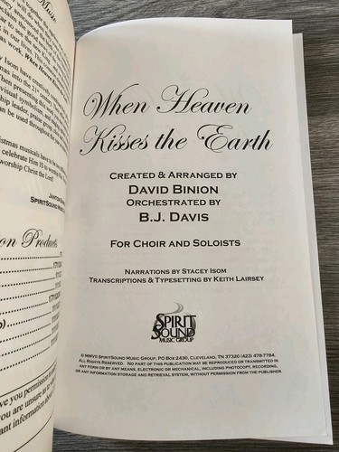 Libro coral When Heaven Kisses The Earth David Binion música navideña - Imagen 3 de 6