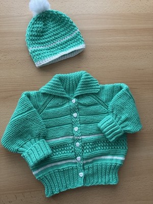 Strickjacke Selbstgestrickte Babyjacke Mütze Handarbeit Größe 86 92 Baumwolle