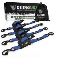 Rhino USA 1" x 10' Retractable Ratchet Straps in Blue (4 Pack)