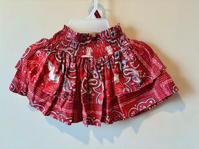 Little Girls Western Cowgirl Rodeo Skirt XS 5/6 Red Bandana Print Elastic Waist