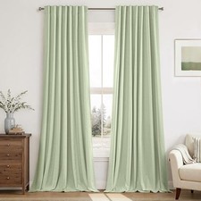 Linen 100 Blackout Curtains 84 Inch Length 52"W x 84"L Pack of 2 Sage Green