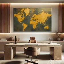 World Map Wall Art Canvas Luxury Art Print Black and Gold Wall Art Framed