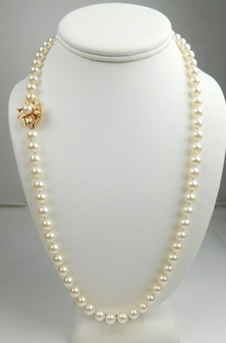 13-14 kt Gold ∼7x7.5 mm Strand of Cultured Pearls Necklace Pearl Clasp 23" B4387 - Picture 2 of 12