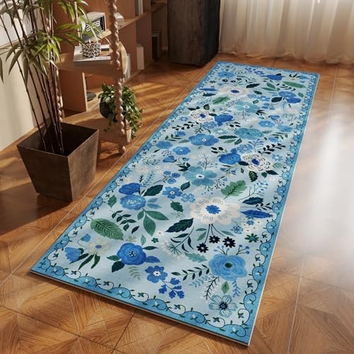 Runner Rug for Hallways Kitchen Runner Rug Non Slip Washable 2'6''x8' Blue - Picture 1 of 6