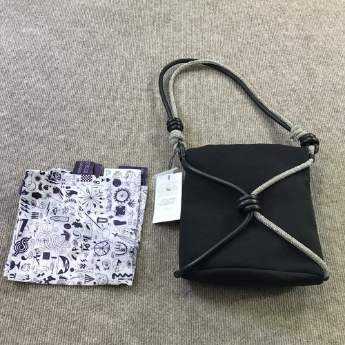 KARA Kriss Kross Bucket Bag Black OS Crossbody Purse Silver Rope Strap New Tags - Picture 4 of 11