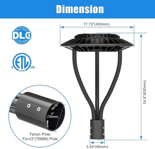 60W Led Post Top Light Dusk to Dawn Outdoor Yard Circular Area Pole Light 5000K - Picture 3 of 12