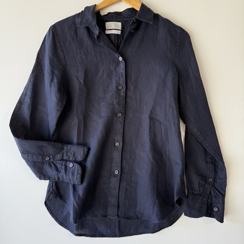 J. Crew Women’s Wren Slim Shirt in Baird McNutt Irish linen In Navy Sz 4 Small