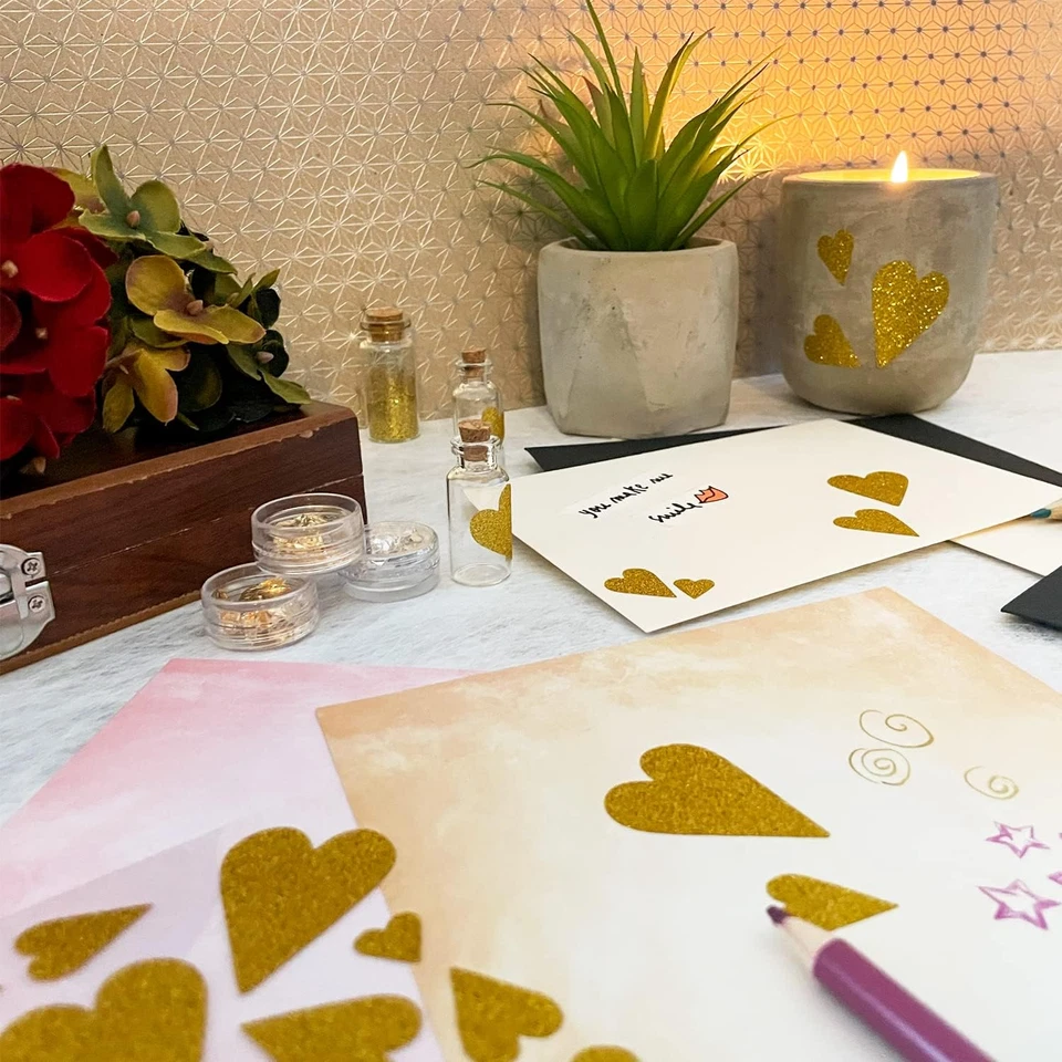 42 Glitzer Herz Sticker Gold Scrapbooking Liebe Geburtstag Valentinstag - Bild 4 von 4