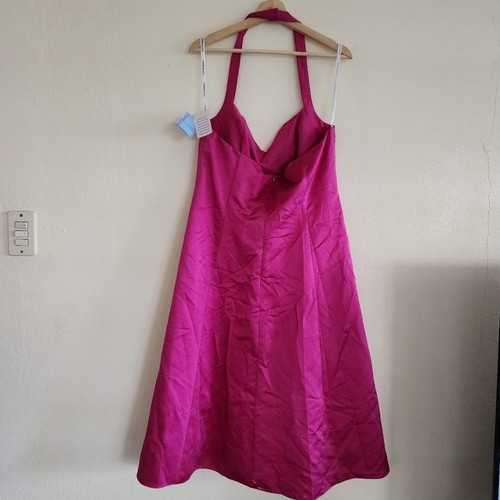 David's Bridal Pink Azalea Fuchsia Halter A Line Bridesmaid Dress NWT Size 16 - Picture 9 of 13