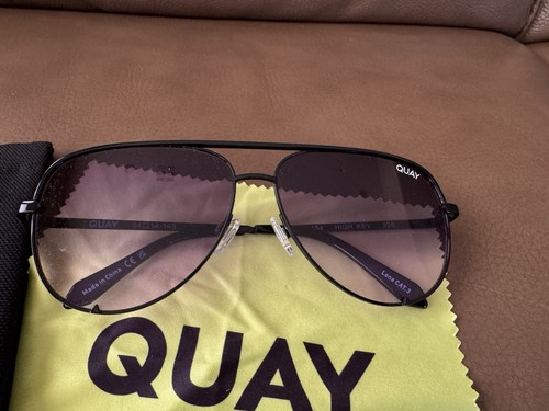 QUAY High Key Aviator Sunglasses ~ New ~ Oversized Lens ~ Black Rim -64-14-145 - Picture 2 of 16