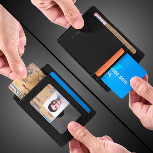 Slim Wallet Front Pocket Minimalist Leather RFID Blocking Medium Size - Picture 4 of 9