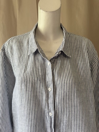 Coldwater Creek Blue/White Striped Linen Button Up Shirt Top 3X - Picture 2 of 4