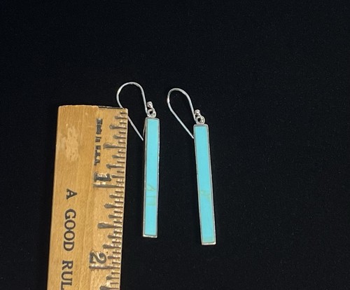 Wunderschöne Ohrhänger Inlay Türkis 925 Sterling Silber Stab - Bild 9 von 10